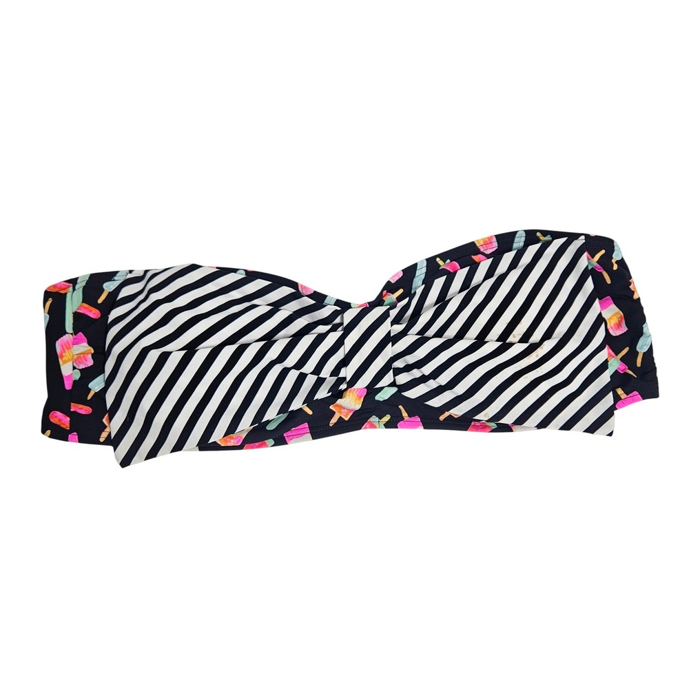 Juicy Couture NWT XL Bandeau Bikini Top Popsicle Stripe Resort Beach Black XL